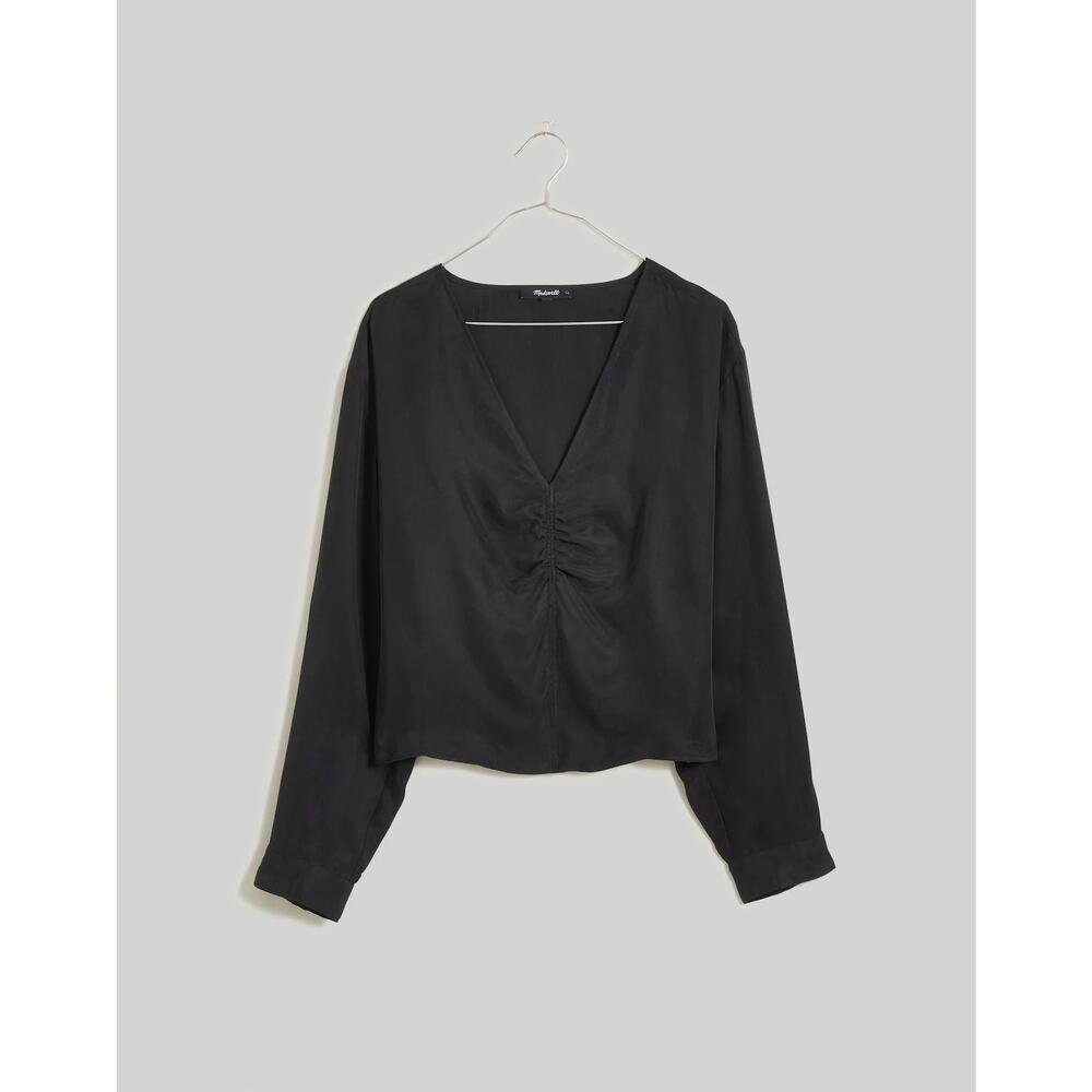 Madewell Black Brushed Ruched-Front Top NWT Size Small - Picture 3 of 11